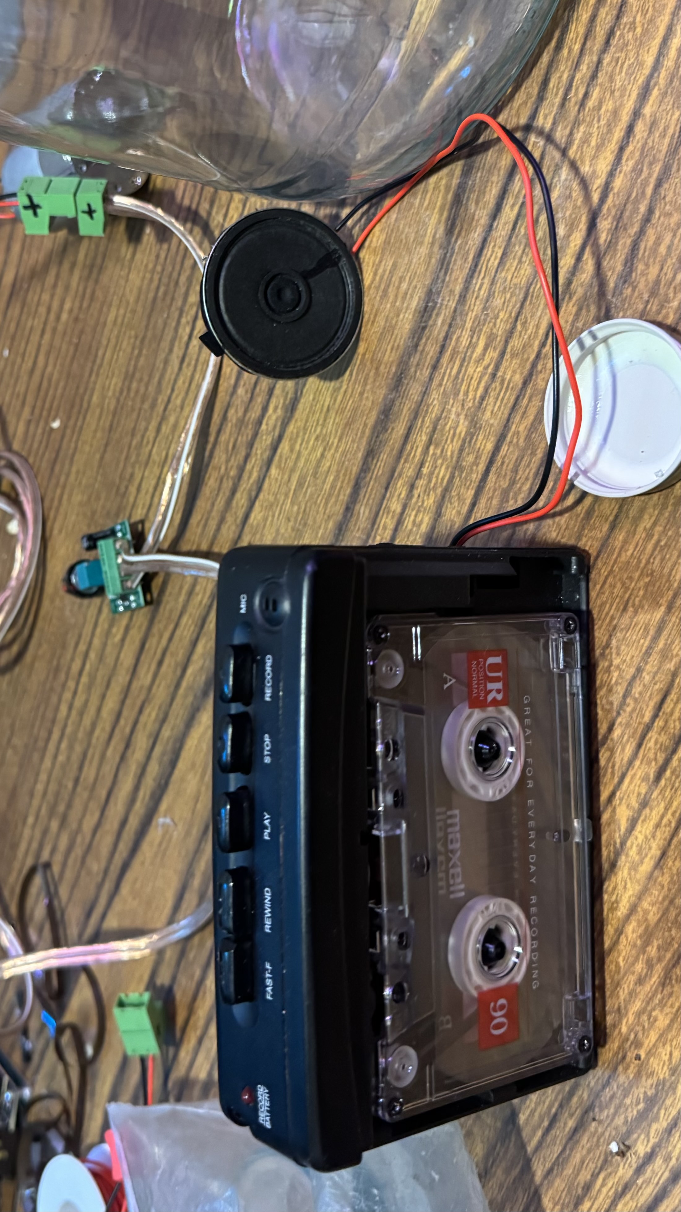 image of tape player with speaker wired outside